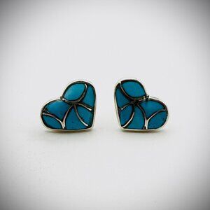 Sterling Silver Turquoise Inlay Heart Stud Earrings